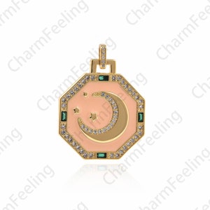 18K Gold Filled Moon Tarot Pendant,Micropavé CZ Moon Pendant,Enameled Crescent Tarot Necklace,Tarot Charm,Enameled Crescent Charm,34x25x3 mm