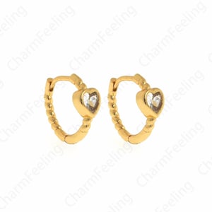 1 paar cadeau voor haar 18 kt gold filled hartoorbellen, micropavé CZ liefdesoorbellen, gouden oorringen, 12,8 x 13,6 x 5 mm