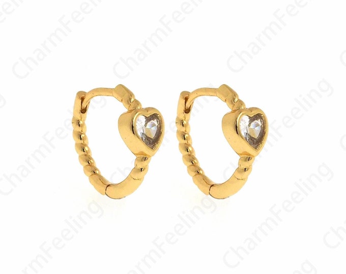1 pair Gift For Her 18K Gold Filled Heart Earrings,Micropavé CZ Love Earrings,Gold Hoop Earrings,12.8x13.6x5mm
