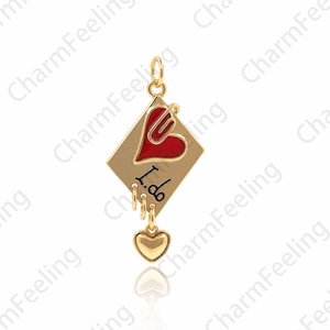 18K Gold Filled Love Enamel Pendant, Red Heart Enamel Necklace, Love Pendant, Love Pendant, DIY Jewelry Accessories 32x15.5x2mm