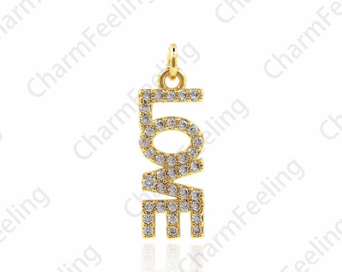 18K Gold Filled Long Necklace, LOVE Long Pendant, Letter Pendant, Love Necklace, Micropavé CZ Love Charm, DIY Jewelry Accessories 21x7x1.7mm