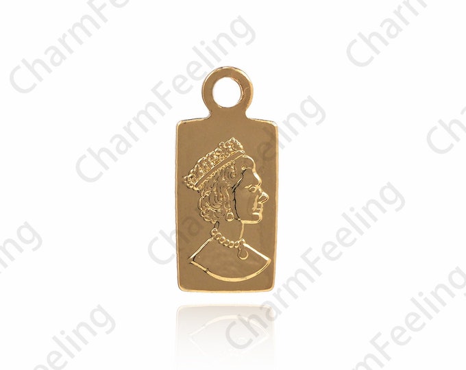 18K Gold Filled Square Face Necklace, Square Embossed Pendant, Lucky Medal Charm, DIY Jewelry Making Accessories 11x5x1mm