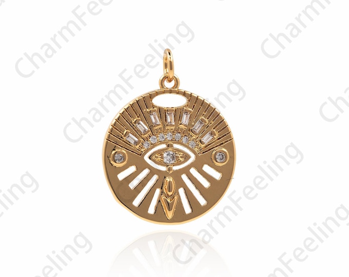 Eye Necklace, Micropavé Cubic Zirconia Round Pendant, Eye Charm, Magic Eye Pendant, DIY Jewelry Making Accessories 25x20x2mm