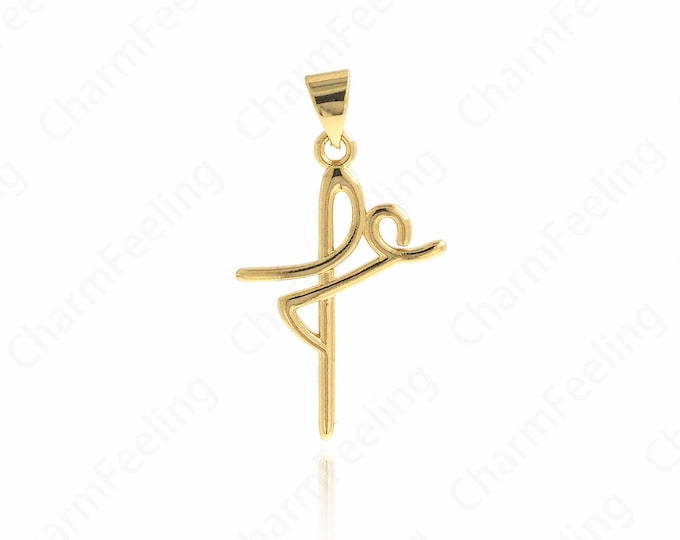 18K Gold Filled Cross Necklace.Cross Pendant, Cross Charm, Religious Charm, Lucky Charm, DIY Jewelry Making Accessories 29x16.5x1.5mm