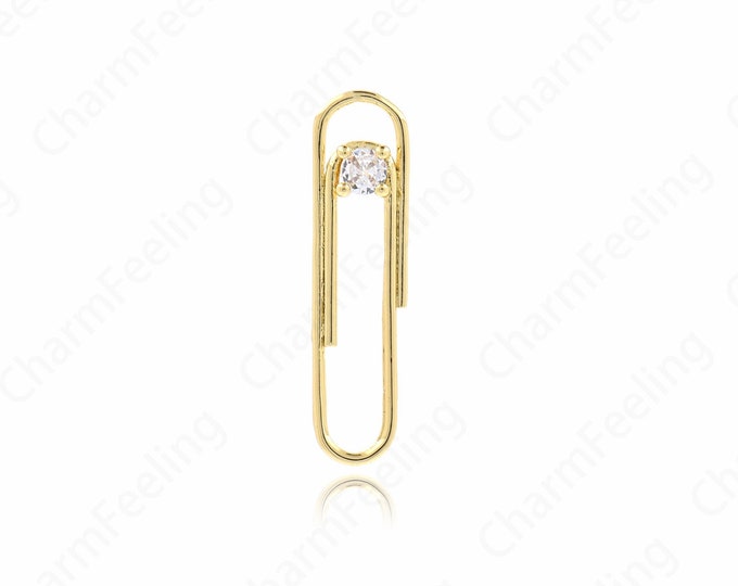 Paperclip Pendant, 18K Gold Filled Paperclip Charm, Micro Pave CZ Paperclip Necklace, DIY Jewelry Supplies, 32x8.5x1.3mm