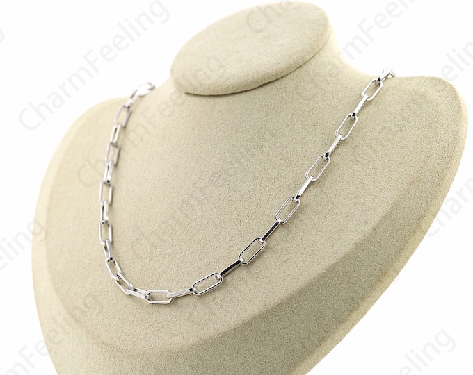 S925 Sterling Silver Necklace Paper Clip Necklace Chain Necklace Square Necklace Fashion Necklace Classic Necklace Gift For Her