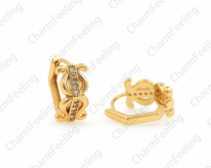 1 Pair,Micropavé CZ Gold Earrings, 18K Gold Filled Round Earrings, U-Shaped Earrings, Earring Pendants, DIY Accessories, 16x7x14mm