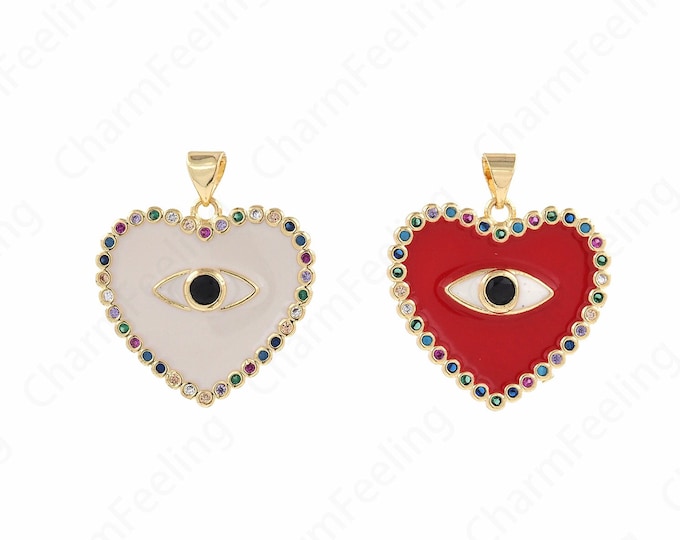 18K Gold Filled Eye Pendant, Magic Enamel Necklace, Enamel Necklace, Eye Charm, DIY Jewelry Accessories 28x25x3mm