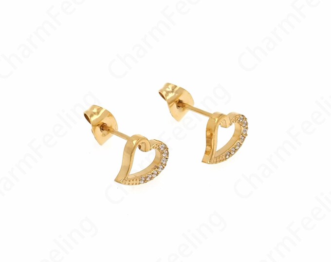 18K Gold Filled Love Earrings, Heart-Shaped Earrings, Micropaved CZ Love Earrings,Love Charm, A Gift For Her,8.5x8x1.7mm