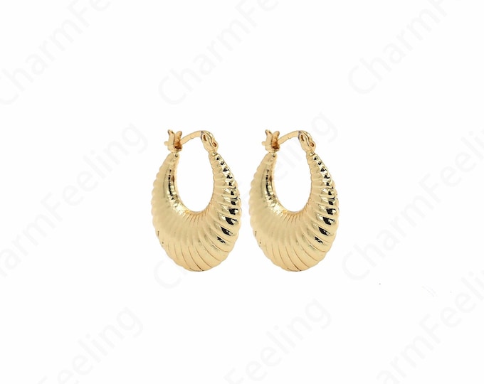 1 pair,Twist Earrings, Dainty Oval Earrings, 18K Gold Filled Round Twist Earrings, Hollow Earrings, 24.5x22x6.6mm
