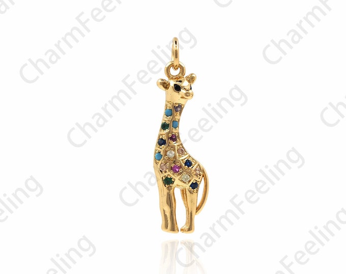 Giraffe Pendant,18K Gold Filled Animal Necklace,Brass Gold Plated Giraffe Pendant,Giraffe Charm,Animal Charm,DIY Components 29x8x3.5mm