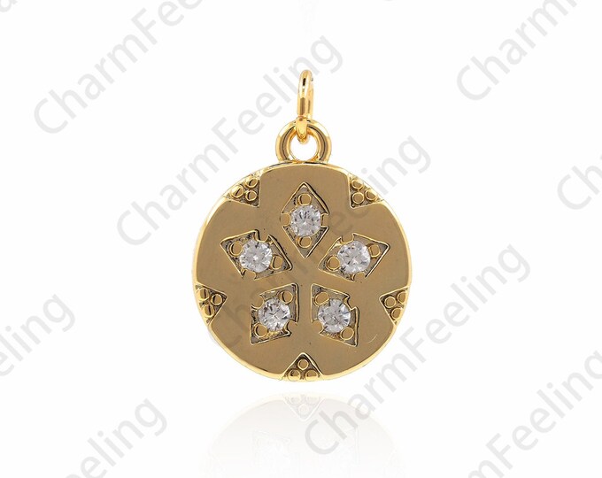 18K Gold Filled Disc Pendant,Micropavé CZ Round Necklace,Eye Pendant, Eye Charm,Lucky Eye,Necklace Charm,DIY Jewelry 16.5x12x1.6mm