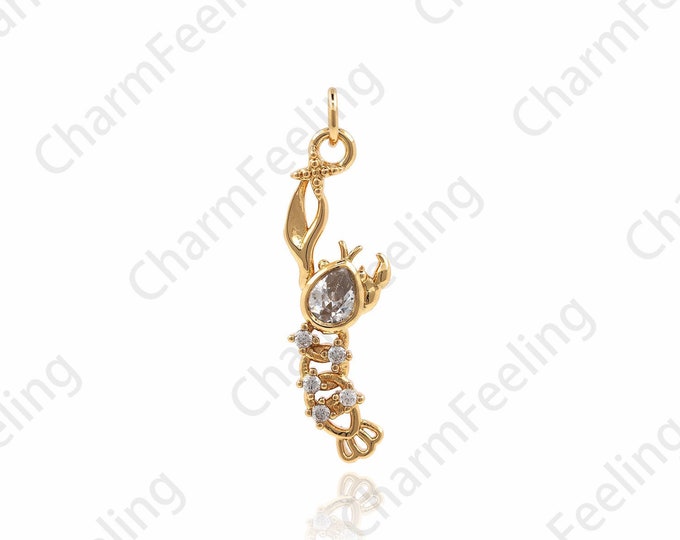 Crayfish Pendant, Marine Life Theme Jewelry, Lobster Charm, Wild Animal Charm, DIY Jewelry Making Accessories 25x6.7x2mm 1pcs