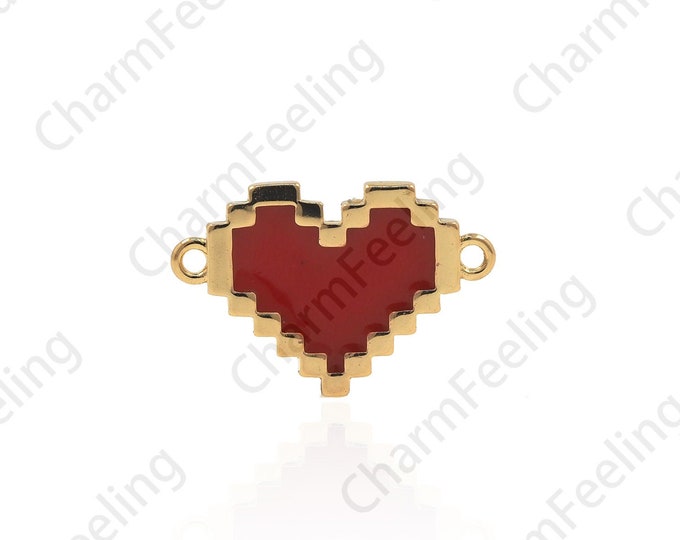 18K Gold Filled Heart-Shaped Enamel Connector,Enamel Connector, Heart-Shaped Charm, DIY Bracelet Necklace Accessory 10.5x16x1.3mm