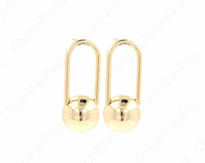 Long Ball Earrings, 18K Gold Filled Ball Earrings, Half Round Earrings, Dainty Earrings, Bar Studs Earrings, 34.5x14x14mm