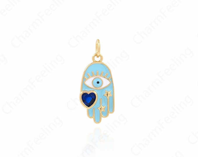 Eye Hand,18K Gold Filled Hamsa Hand Pendant,Hamsa Symbol,Hand Of Hamsa DIY Jewelry Supplies,22x9.5x2.5mm 1pcs
