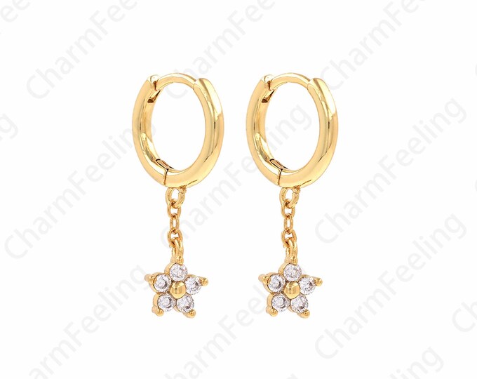 Tassel Earrings, Dangle Earrings, Micropavé CZ Flower Earrings, 18K Gold Filled Round Earrings, DIY Jewelry Supplies, 11.5x23.5x1.7mm