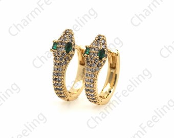 18K Gold Filled Snake Earrings,Animal Earrings,Cubic Zirconia Gold Earrings,DIY Jewelry Making Accessories 16x14x5.7mm