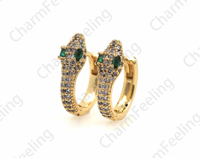 18K Gold Filled Snake Earrings,Animal Earrings,Cubic Zirconia Gold Earrings,DIY Jewelry Making Accessories 16x14x5.7mm