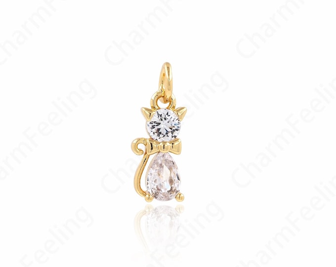 Cute Jewelry, 18K Gold Filled Cat Pendant, Micropavé CZ Cat Necklace, Animal Pendant, Animal Charm, DIY Jewelry Accessories, 16x6.3x3.3mm