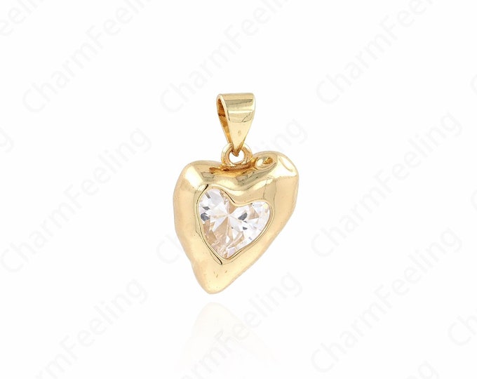 Heart Jewelry, Gold Heart Pendant, Micro-Pave Heart Necklace, CZ Heart Pendant, DIY Jewelry Making Accessories 21x13x5mm