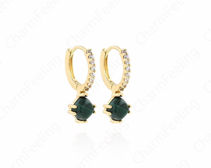 Micropavé CZ Exquisite Earrings,Agate Earrings, Square Earrings, 18K Gold Filled Rectangular Rhinestone Earrings,22.5x15x2mm