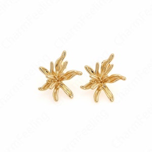 Micropavé CZ Dainty Stud Earrings,Flower Earrings, 18K Gold Filled Round Earrings, Bone Clip Earrings, DIY Jewelry Supplies, 32x27.5x10mm