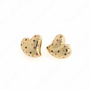 1 Pair,Micropaved CZ Wedding Earrings, Simple Heart-Shaped Earrings, 18K Gold Filled Heart-Shaped Earrings, A Gift For Her,20x18.5x5mm