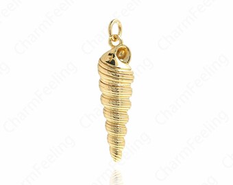 18K Gold Filled Conch Necklace, Conch Pendant,Dainty Ocean Charm, Gold Conch Charm, Suitable For Beach Gifts 31.7x8x8mm