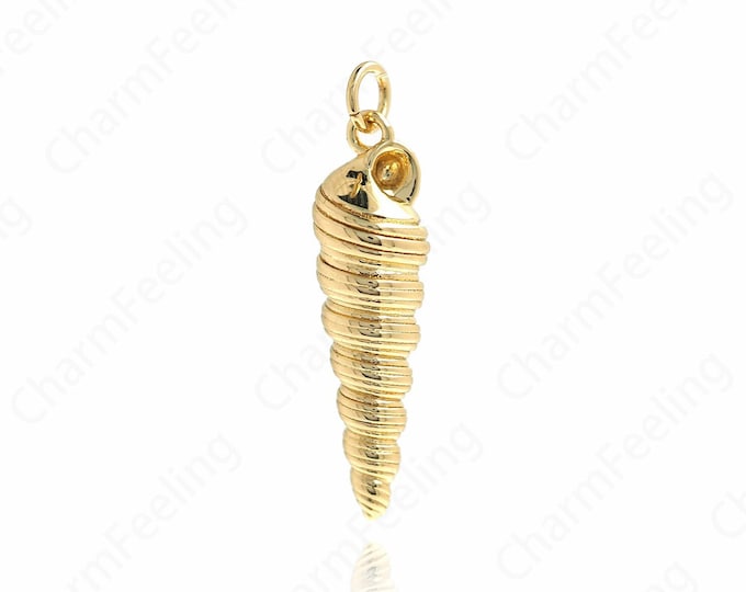 18K Gold Filled Conch Necklace, Conch Pendant,Dainty Ocean Charm, Gold Conch Charm, Suitable For Beach Gifts 31.7x8x8mm