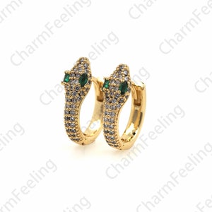 Orecchini a forma di serpente riempiti in oro 18 carati, orecchini a forma di animale, orecchini in oro con zirconi cubici, accessori per la creazione di gioielli fai da te, 16x14x5,7 mm