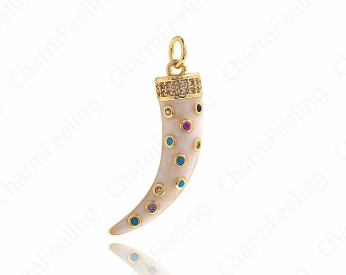 Enamel Horn Necklace,Horn Pendant, White Enamel Double Horn Pendant, 18K Gold Filled Crescent Pendant, Horn Pendant,31.2x14.5x4mm