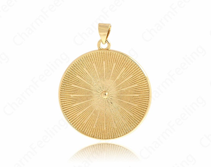 Gold Round Pendant, Wheel Charm, 18K Gold Filled Sun Pendant, Lucky Wheel Charm, DIY Jewelry Supplies, 34.8x27.8x1.8mm