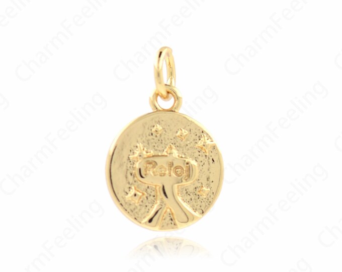 Coin Pendant,18K Gold Filled Coin Necklace,Letter Pendant,DIY Jewelry Bracelet Series Accessories 10.8x10.8x2mm