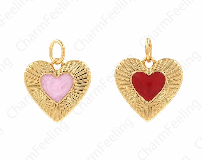 Enamel Pendant,Enamel Charm, Love Necklace,18K Gold Filled Exquisite Heart-Shaped Pendant,Love Charm, DIY Jewelry Accessories, 13.5x16x2mm