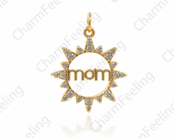 18K Gold Filled Round Mom Necklace,MOM Anniversary Gift,Round Pendant,MOM Charm,Round Charm,DIY Jewelry Components 25x18x2mm