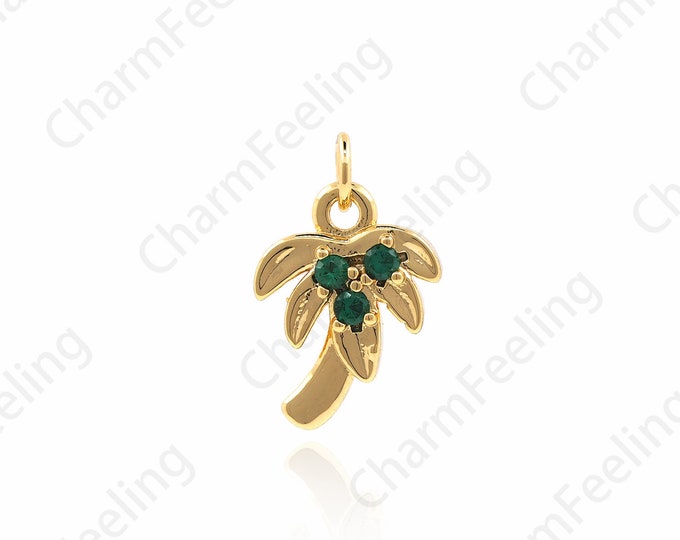 18K Gold Filled Micro-Pave Coconut Tree Pendant, Palm Tree Charm, Plant Charm, CZ Coconut Tree Necklace 15x9.5x3mm 1pcs