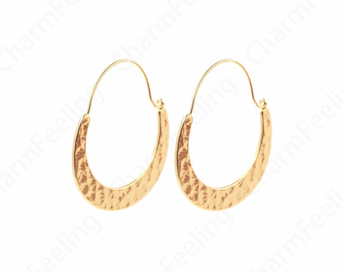 1 Pair Thick Earrings,Simple Earrings, 18K Gold Filled Hoop,Hammered Earrings,Twist Earrings,Perfect Gift for Her and Girls,39x49x1.5mm