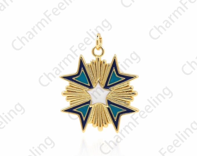 Flower Pendant, Flower Charm,18K Gold Filled Round Pendant, Enamel Necklace, Enamel Charm,DIY Jewelry Accessories, 26x21x2.5mm