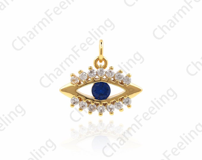 Unique Blue Eye Pendant, Micro- Pave Eye Necklace, Eye Charm, DIY Jewelry Making Accessories 13x14.2x2.2mm 1pcs