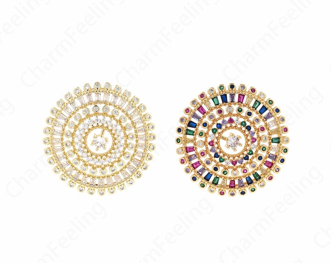 18K Gold Filled Coin Necklace, Coin Charms, Round Pendant, Micropavé CZ Round Charm, DIY Jewelry Supplies, 36.5x36.5x10mm