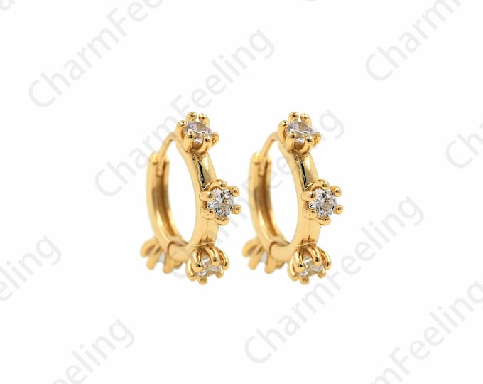 18K Gold Filled Round Earrings, Hollow Earrings, Micro-Paved CZ Gold Earrings, Earring Pendants, DIY Jewelry Accessories, 16x18mm
