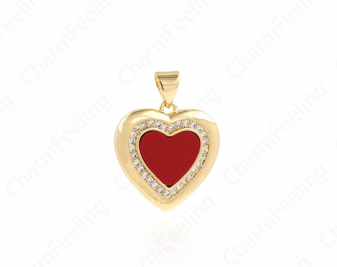Love Pendant,Enamel Heart Pendant, MicroPave CZ Heart Necklace,Heart-Shaped Charm, DIY Jewelry Making Supplies 23x18x2.7mm