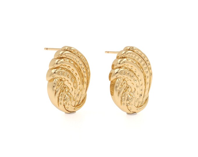 Thick Gold Earrings, Oval Earrings,Dainty Earrings, 18K Gold Filled Bohemian Stud Earrings, Gift for Her, 20x14x3.5mm