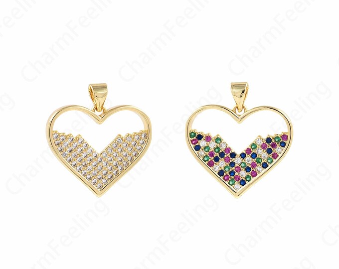 Heart Necklace, Love Necklace, Micropavé CZ Heart Charm, 18K Gold Filled Heart Pendant, DIY Jewelry Accessories 24x22.5x3.5mm