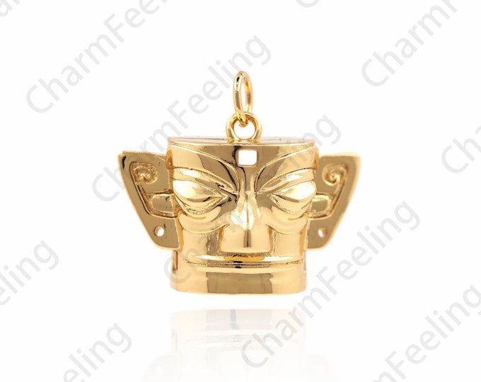 18K Gold Filled Mask Pendant, Mask Necklace, Necklace Bracelet Charm, DIY Jewelry Components 20x22x9.5mm