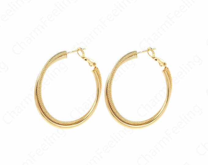 Thin Gold Earrings, Twist Earrings, Round Earrings, 18K Gold Filled Thin Earrings, Gift for Her, 40.7x39.5x4mm