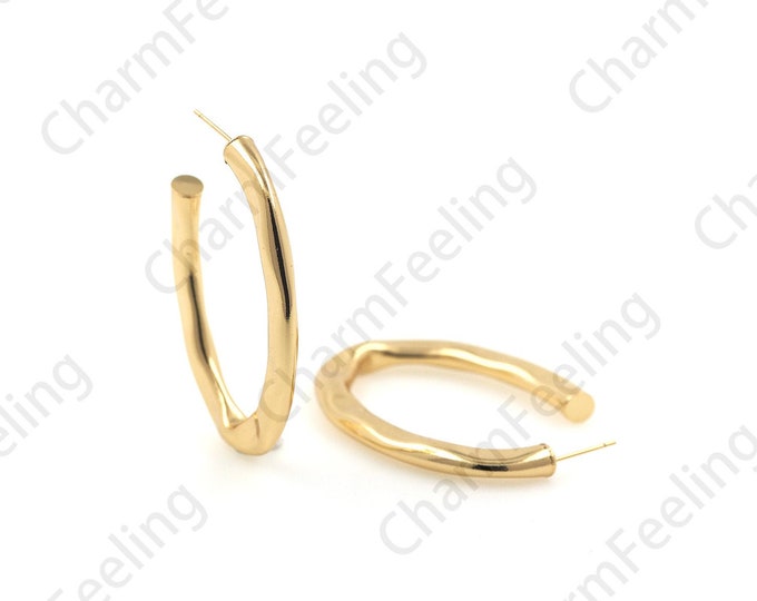 18K Gold Filled Large Round Earrings, Gold Hoop Earrings, Coil Earrings, Earring Charm, Big Earring Charm, Round Charm 51x36mm 1 pair