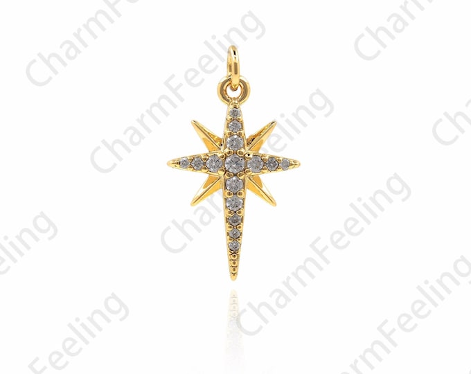 18K Gold Filled Polaris Necklace, Star Charm, Polaris Pendant, CZ Star Charm, DIY Jewelry Making Accessories, 21x12x2.5mm