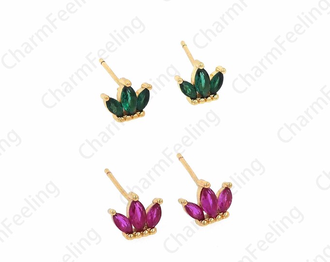 Pierced Earrings, Queen Earrings, Micropavé CZ Crown Earrings, 18K Gold Filled Crown Charm,Round Earrings, DIY Jewelry Supplies,6.5x8x14.6mm